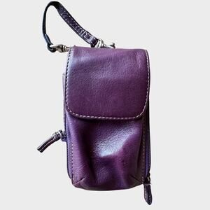 Levenger Small Leather Eggplant Color Phone/Wallet Carrying Case